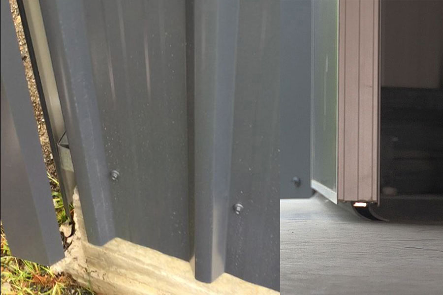 Colorsteel cladding ribs aligned at shed corner showing correct spacing for corner flashing fit and seal