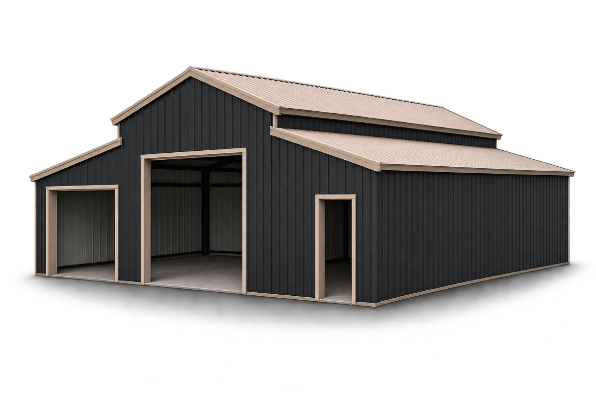 american barn rendered American barn with open bays and upper windows