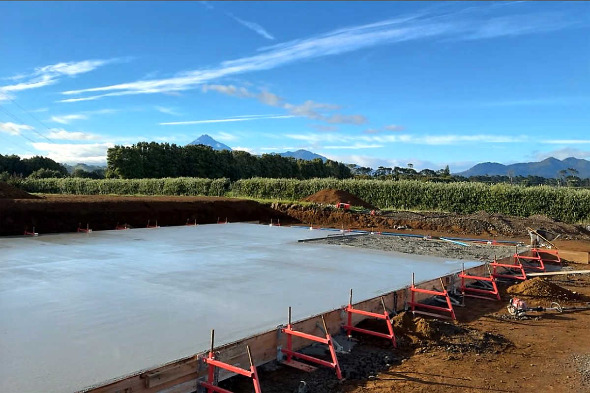 Concrete foundation prepared for shed or garage construction