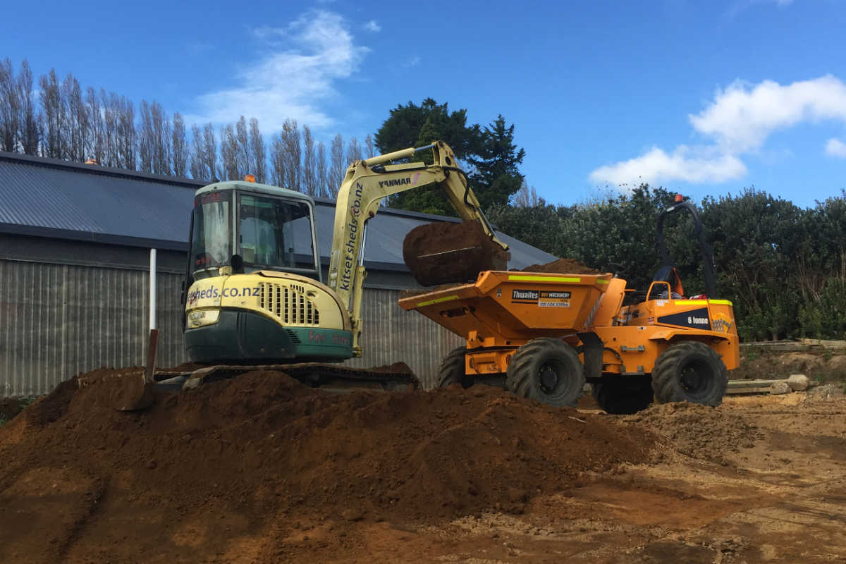 shed site preparation nz excavator groundworks Site preparation for a shed build in New Zealand using proper equipment for accurate groundwork