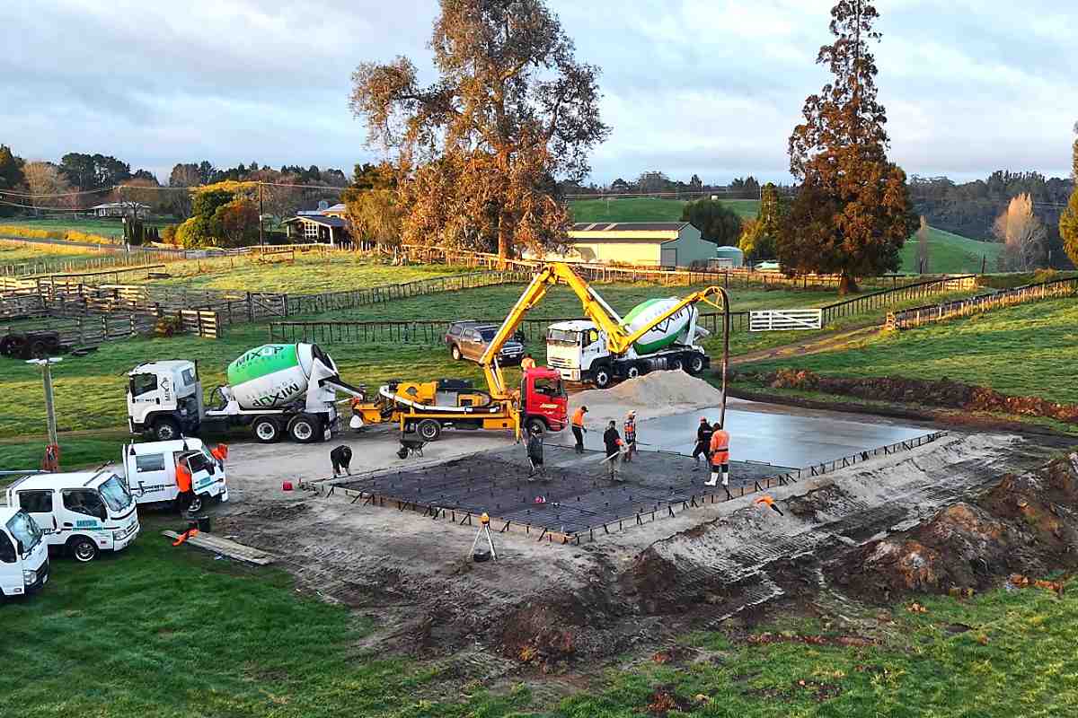 turnkey build concrete foundations Full turnkey shed project with concrete equipment and crew on site